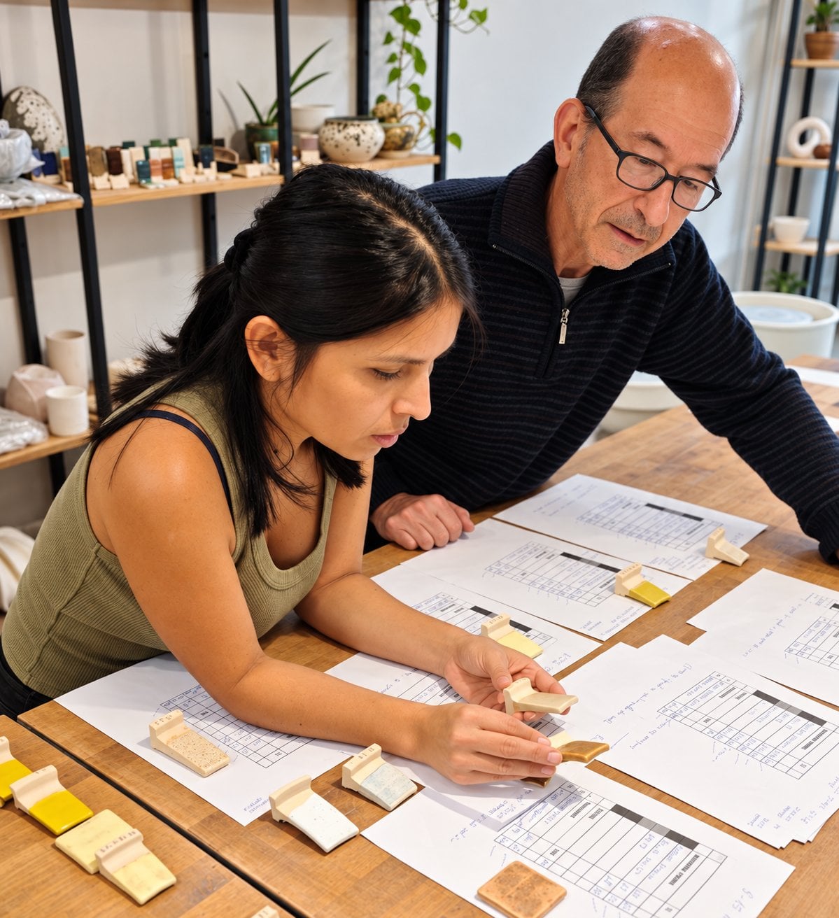Coworking técnico de cerámica en Barcelona mujer enseñando química cerámica